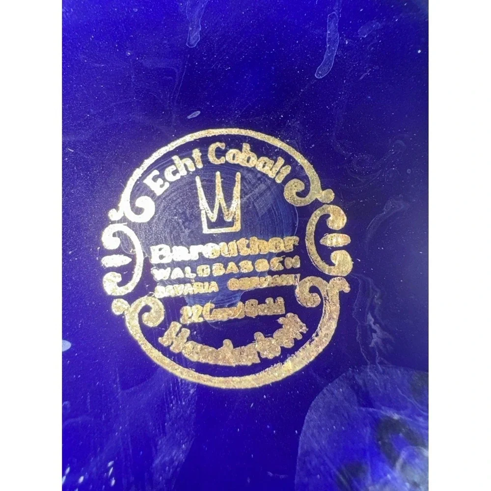 Bareuther Waldsassen Echt Cobalt Blue Vase 22K Gold Floral‎ Rose Sunflower 9.5